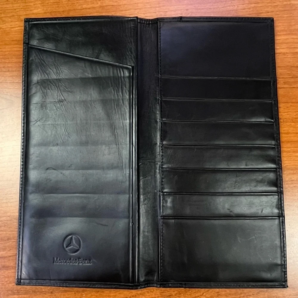 Mercendes Benz Black Leather Document Holder Several Slots and Compartments